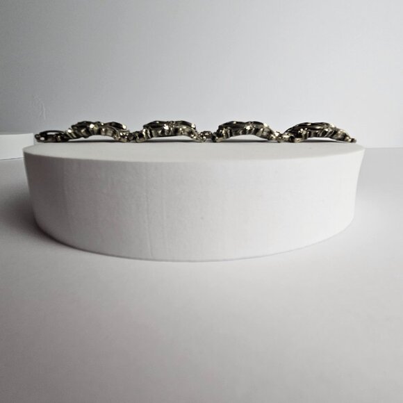 Vtg Style Gothic Faux Onyx & Rhinestone Bracelet Ornate Silver-Tone Setting, 7" - Picture 9 of 16